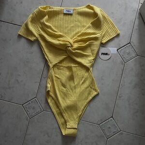 PINK Victoria's Secret Yellow Twist-Front Bodysuit